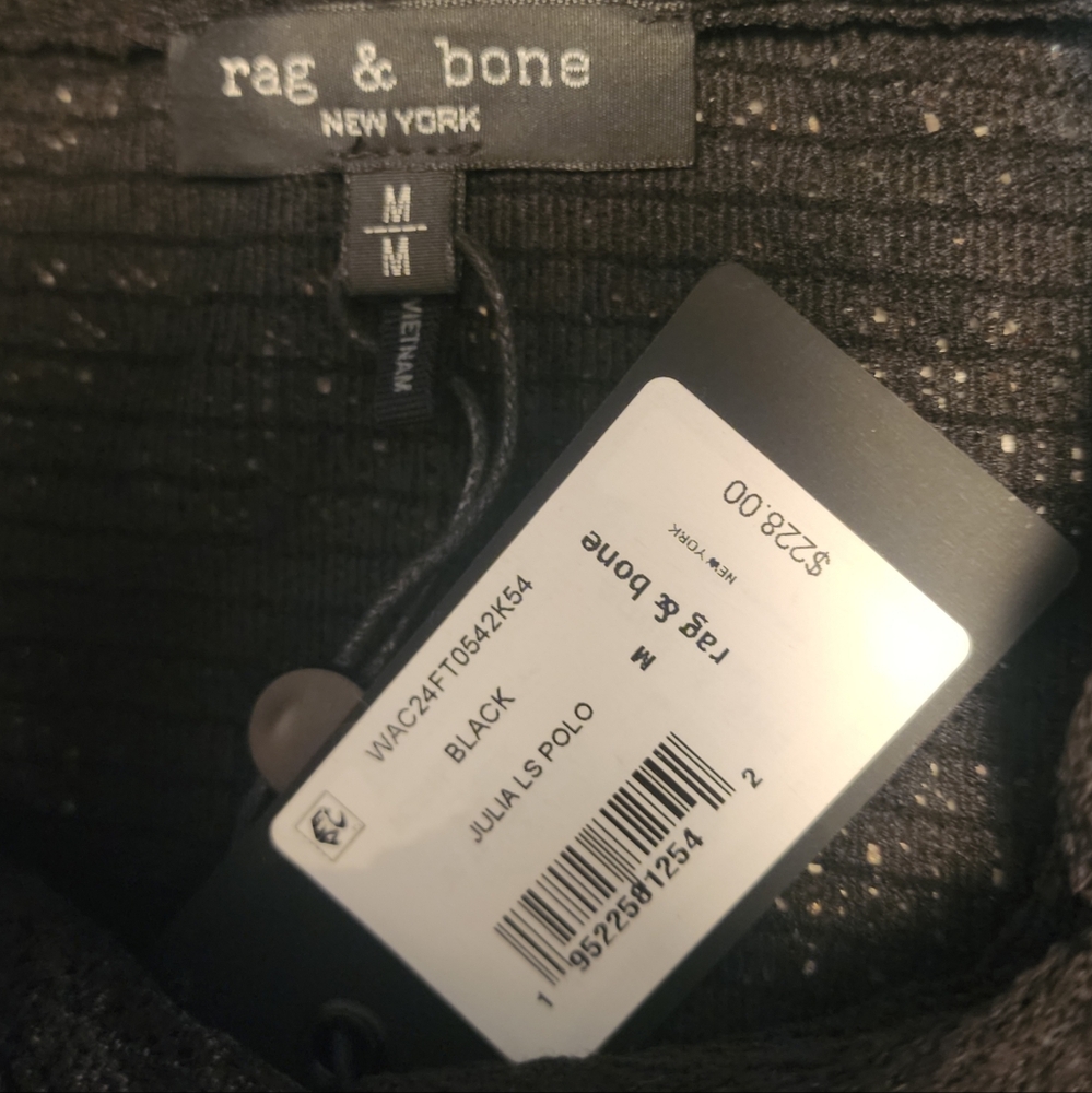 Rag & Bone Julia Polo Shirt Black New Med - Picture 9 of 10